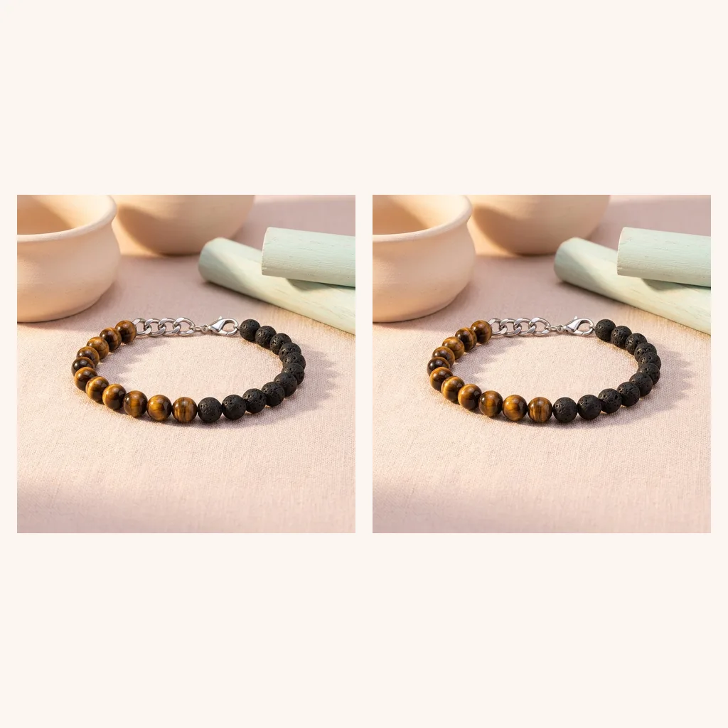 Tiger Eye & Steel Link Bracelet