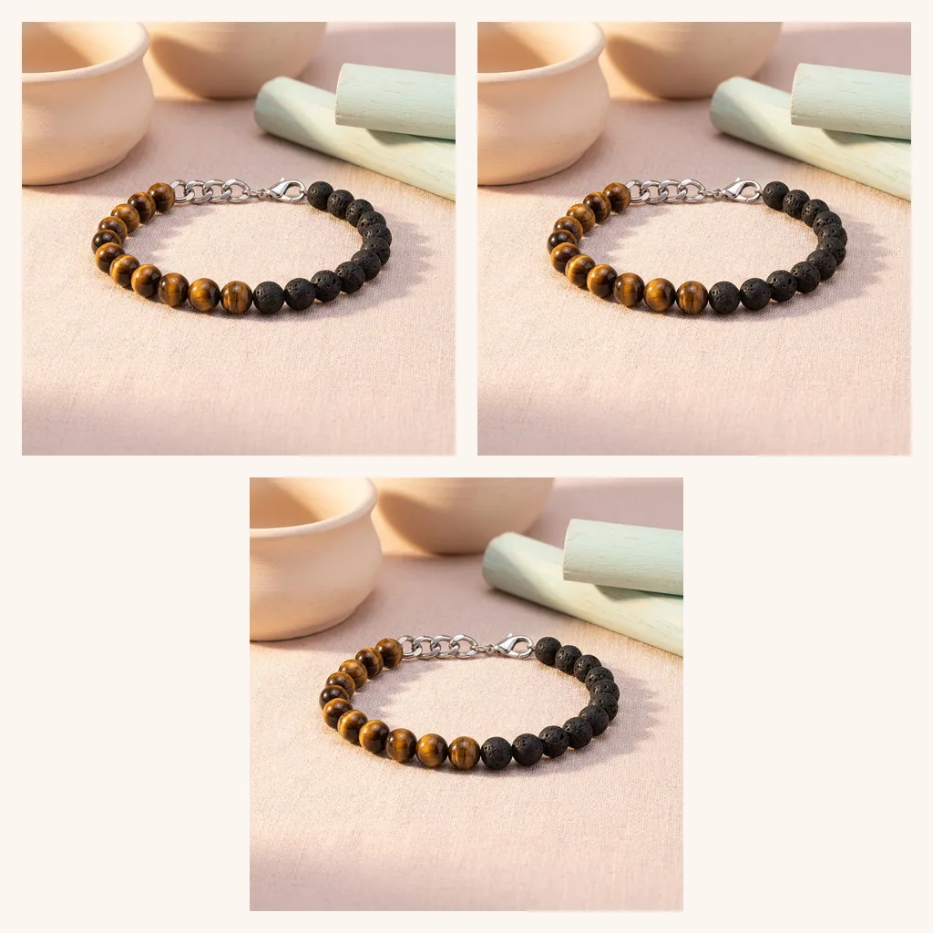 Tiger Eye & Steel Link Bracelet